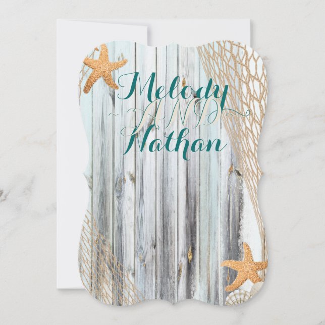 Convite para Casamento Rustic Beach Starfish (Frente)