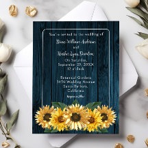 Convite para Casamento Rustic Blue Sunflower
