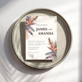 Convite Para Casamento Rustic Boho Feather