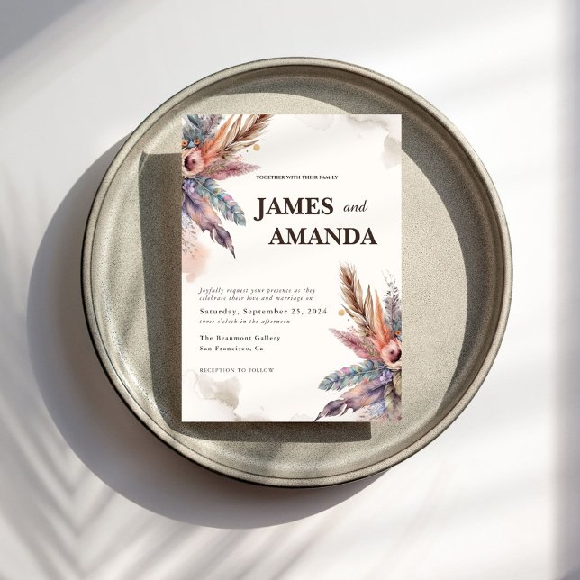 Convite Para Casamento Rustic Boho Feather (Criador carregado)
