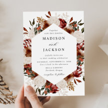 Convite para Casamento Rustic Burgundy e Ivory Ros