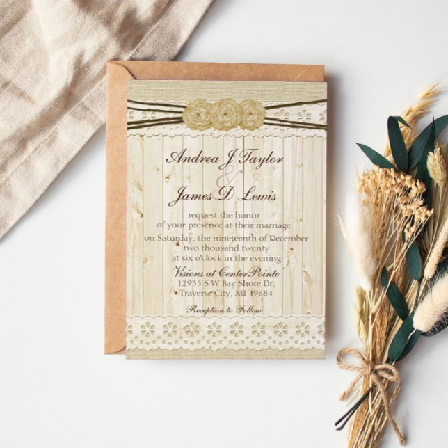 Convite para Casamento Rustic Country Burlap (Criador carregado)