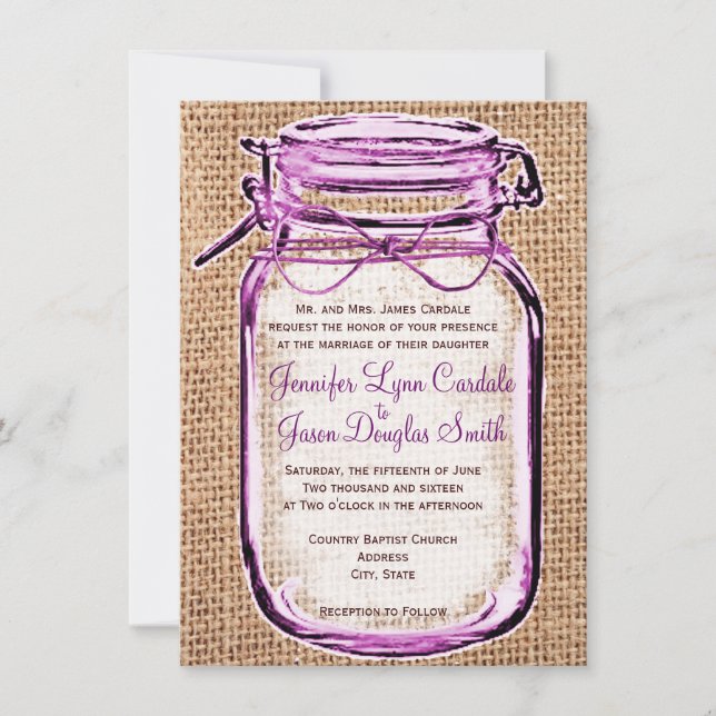 Convite Para Casamento Rustic Country Mason Jar Bu (Frente)