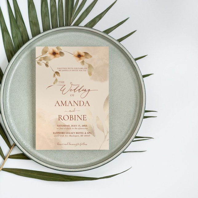 Convite para Casamento Rustic Elegant Beige Brown (Criador carregado)