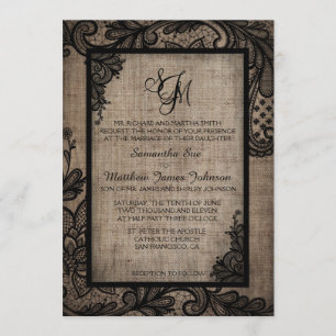 Convite para Casamento Rustic Gótico Black Lace Bu
