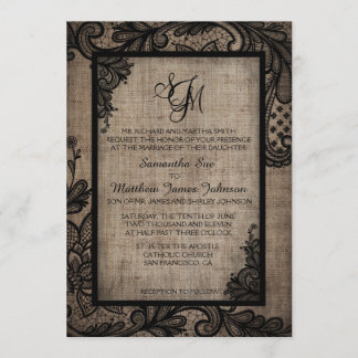 Convite para Casamento Rustic Gótico Black Lace Bu