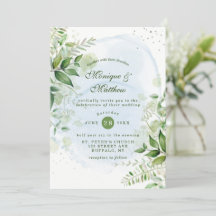 Convite para Casamento Rustic Greenery Dusty Blue