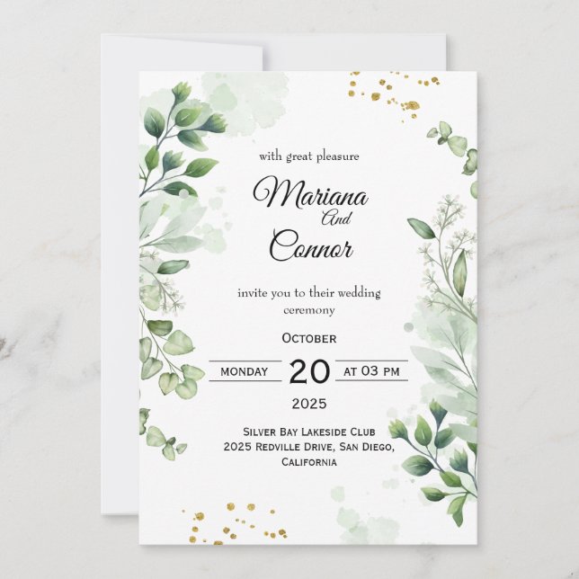 Convite para Casamento Rustic Greenery Kraft (Frente)