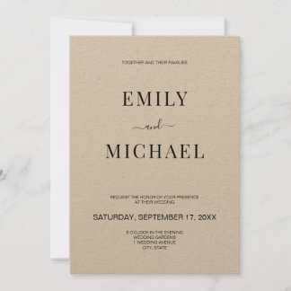 Convite para casamento Rustic Kraft Moderno Minima