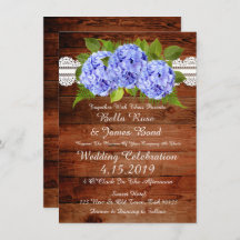 Convite para Casamento Rustic Lace Blue Hydrangea