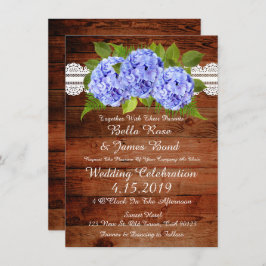 Convite para Casamento Rustic Lace Blue Hydrangea