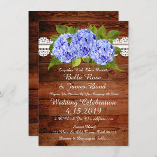 Convite para Casamento Rustic Lace Blue Hydrangea
