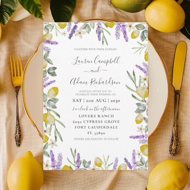 Convite para Casamento Rustic Lemon & Lavanda Foli (Criador carregado)
