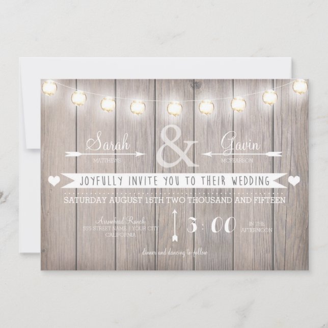 Convite para Casamento Rustic Lights (Frente)