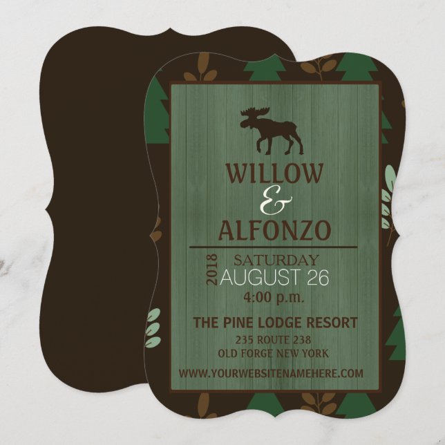 Convite para Casamento Rustic Moose Wood grain (Frente/Verso)
