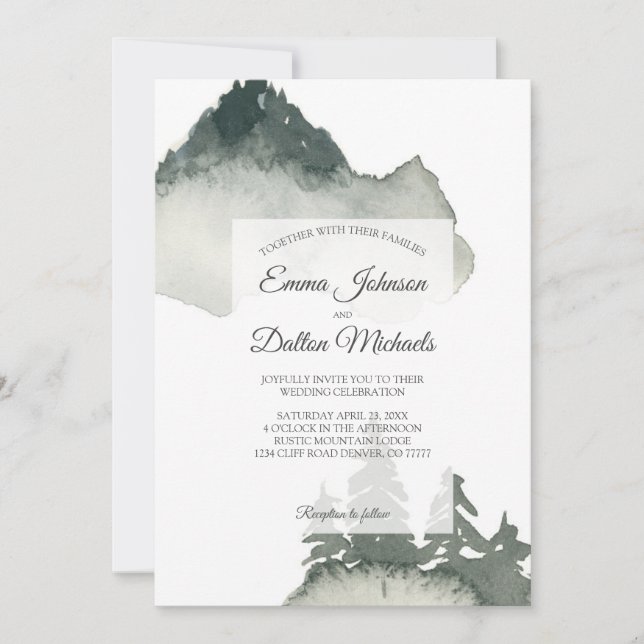 Convite para Casamento Rustic Mountain Watercolor (Frente)