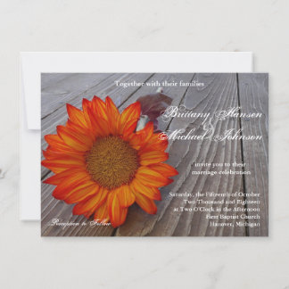 Convite para Casamento Rustic Orange Red Sunflower