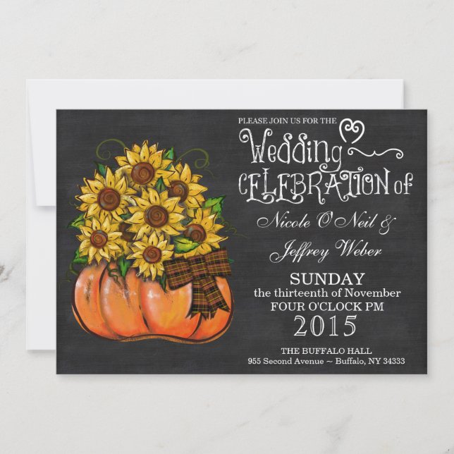 Convite para Casamento Rustic Pumpkin Chalkboard (Frente)