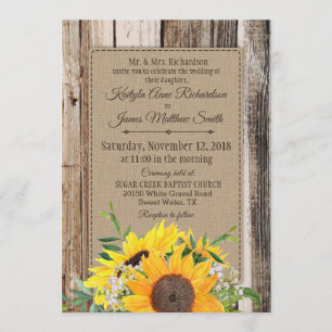Convite para Casamento Rustic Sunflower