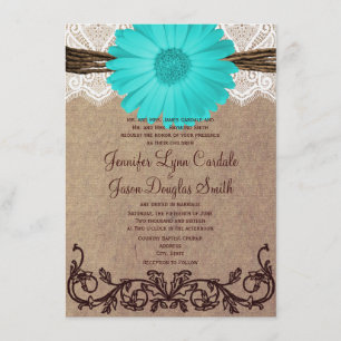 Convite para Casamento Rustic Teal Gerber Daisy La