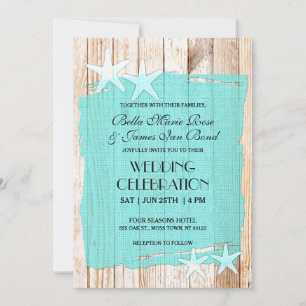 Convite para Casamento Rustic Turquoise Starfish