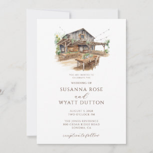 Convite para Casamento Rustic Watercolor Barn