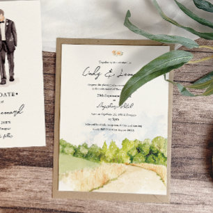 Convite para Casamento Rustic Watercolor Landscape