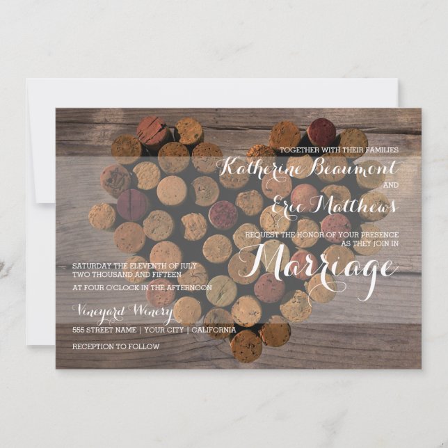 Convite para Casamento Rustic Wine Cork (Frente)