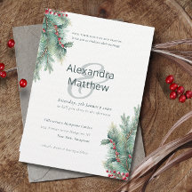 Convite Para Casamento Rustic Winter Holly Berries