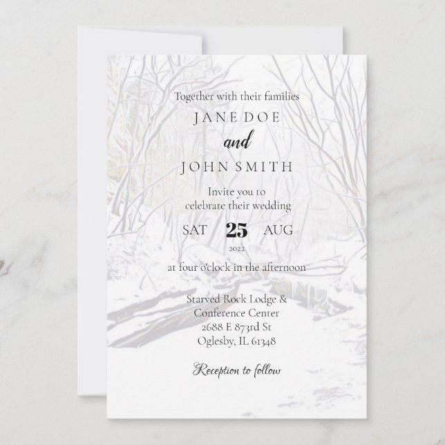 Convite para Casamento Rustic Winter Snowy Canyon (Frente)