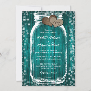 Convite Para Casamento Rústico De Teal Mason Jar