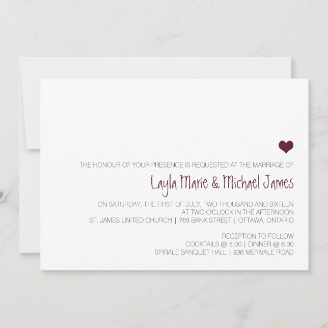 Convite para casamento Simple Marsala (Frente)