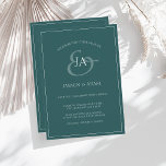 Convite para Casamento Simples de Monograma Verde<br><div class="desc">Simples Convite De Casamento Do Monograma Verde De Emerald. Estique os seus convidados de casamento com este convite de casamento verde-escuro, modesto, com um belo roteiro branco, com as iniciais da noiva e do noivo num fundo verde-esmeralda. Este Convite tem uma design verde de floresta impressionante, com vibrações modernas e...</div>