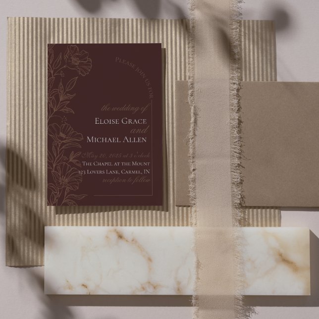 Convite para Casamento Simples de Mousse Brown (Modern Elegant Mousse Brown Wedding Suite Theme with options to personalize for your special day.)