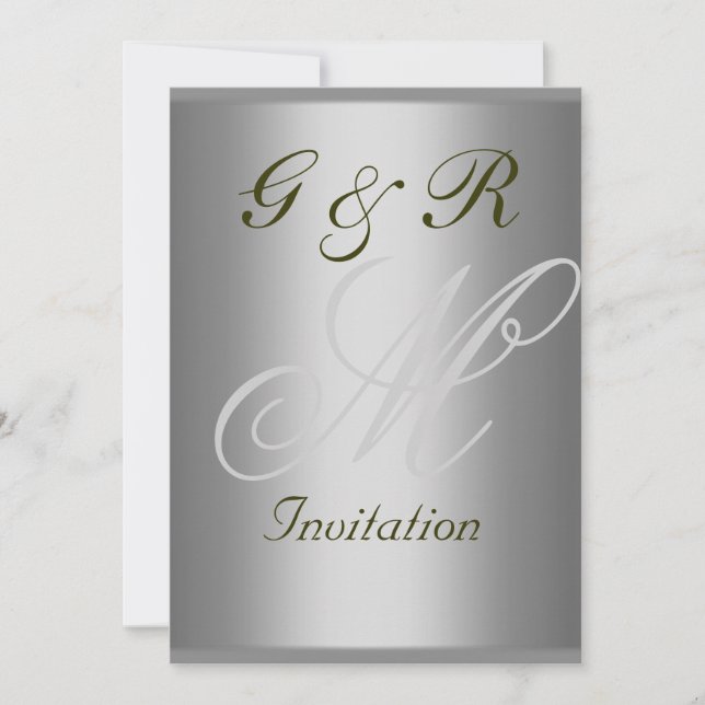Convite para Casamento Simples e Elegante Monogram (Frente)