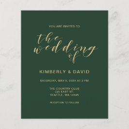 Convite para casamento simples, verde e Dourado