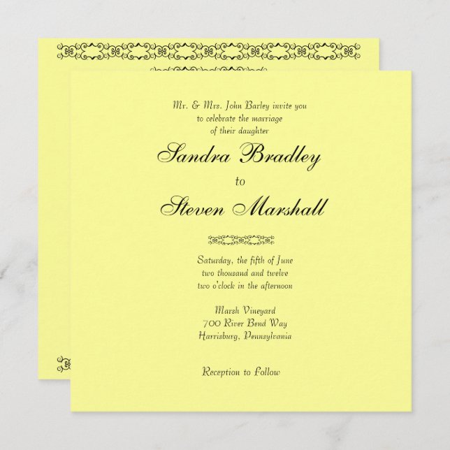 Convite para casamento simplesmente amarelo (Frente/Verso)
