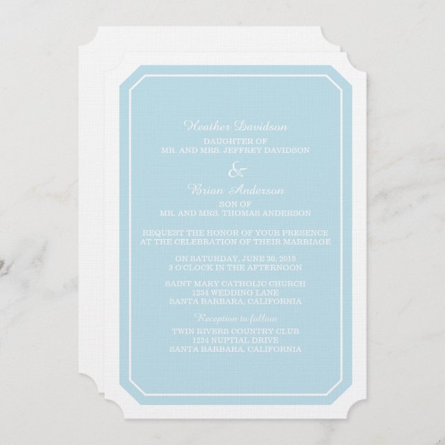 Convite para Casamento Simplesmente Elegante Azul (Frente/Verso)