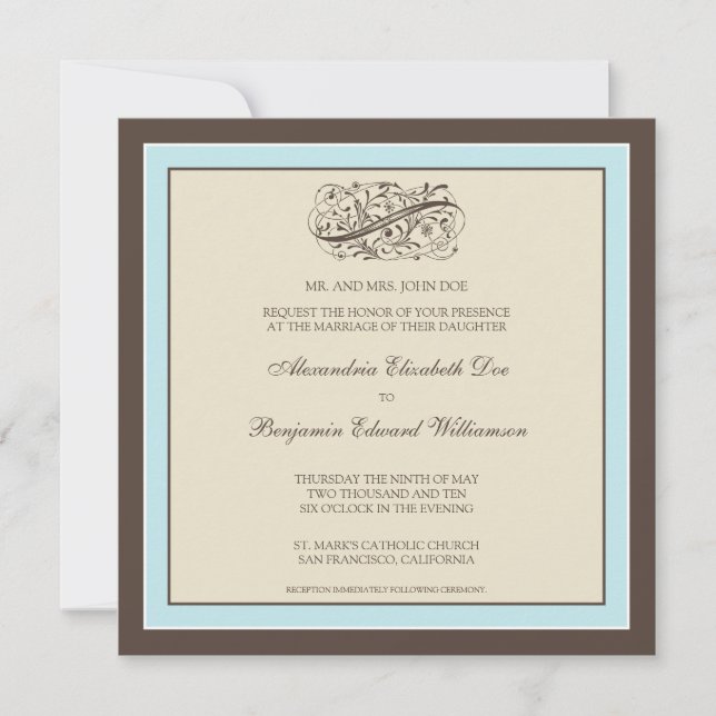 Convite para Casamento Simplesmente Elegante (azul (Frente)