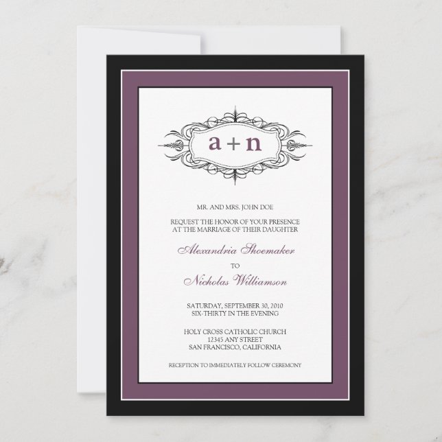 Convite para Casamento Simplesmente Elegante (beri (Frente)