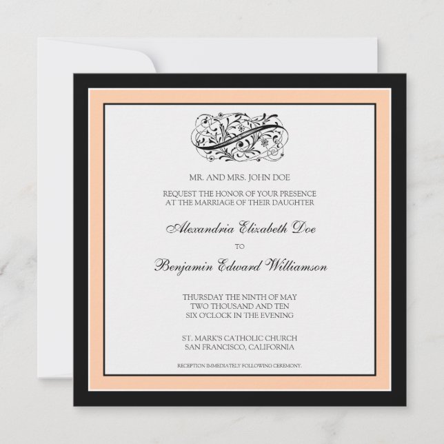 Convite para Casamento Simplesmente Elegante (pret (Frente)