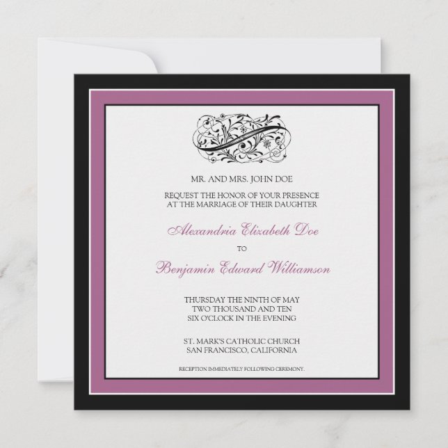 Convite para Casamento Simplesmente Elegante (pret (Frente)