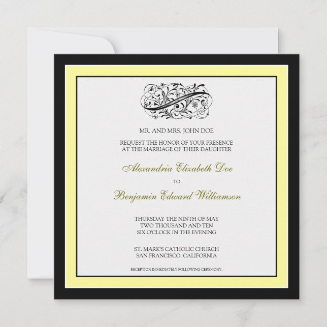 Convite para Casamento Simplesmente Elegante (pret (Frente)