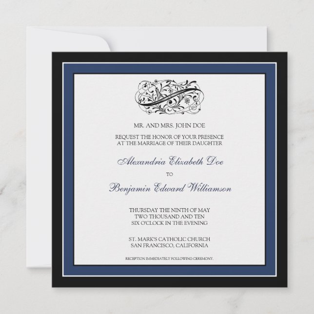 Convite para Casamento Simplesmente Elegante (pret (Frente)