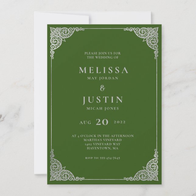 Convite para Casamento Simplístico Moderno Verde (Frente)