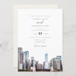 Convite para Casamento Skyline Chicago Watercolor