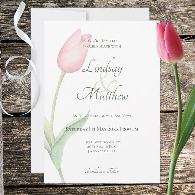 Convite para Casamento Solo de Tulip Rosa (Criador carregado)
