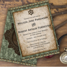 Convite para Casamento Steampunk Verde Vitoriano