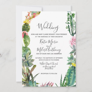 Convite para Casamento Suculento de Cactus Simples