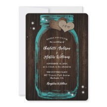 Convite para Casamento Teal Barn Wood Mason Jar